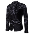 thumbnail image 1 of Mlzmgr Men's Dress Shirt Long Sleeve Button down Stand Collar Ruffle Satin Shirts Vintage Elegant Tops for Party Wear(X-Large,Black), 1 of 3