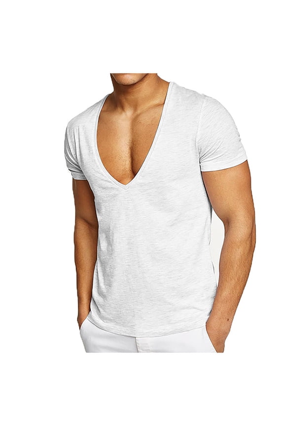 Men's T Shirts Cotton Short Sleeve Deep V Neck M-3XL Tops Breathable Workout Gym Mens Muscle Shirts