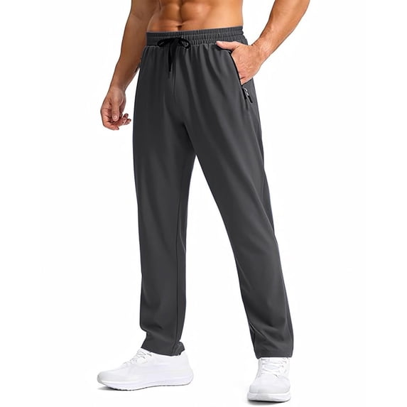 Mlzmgr Mens Athletic Pants Casual Lightweight Quick-Dry Elastic Waist Drawstring Hiking Running Pants with Zipper Pockets(XX-Large,Dark Gray)