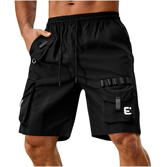 Mlzmgr Mens Camping Cargo Shorts 9" Inseam Elastic Waist Shorts with Multi Pockets Drawstring Outdoor Fishing Shorts