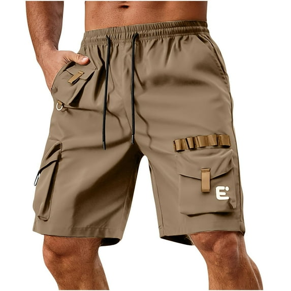 Mlzmgr Mens Camping Cargo Shorts 9" Inseam Elastic Waist Shorts with Multi Pockets Drawstring Outdoor Fishing Shorts