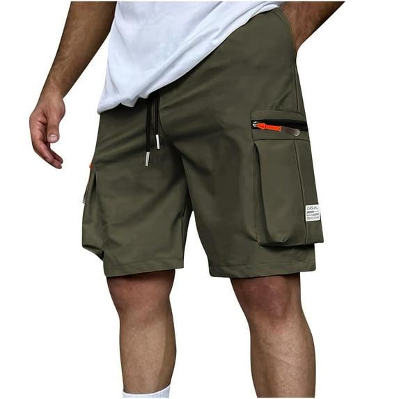 Mlzmgr Mens Cargo Shorts 7" Inseam Elastic Waist Shorts with Multi Pockets Outdoor Camping Fishing Shorts