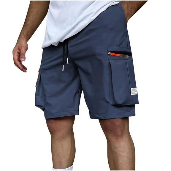 Mlzmgr Mens Cargo Shorts 7" Inseam Elastic Waist Shorts with Multi Pockets Outdoor Camping Fishing Shorts