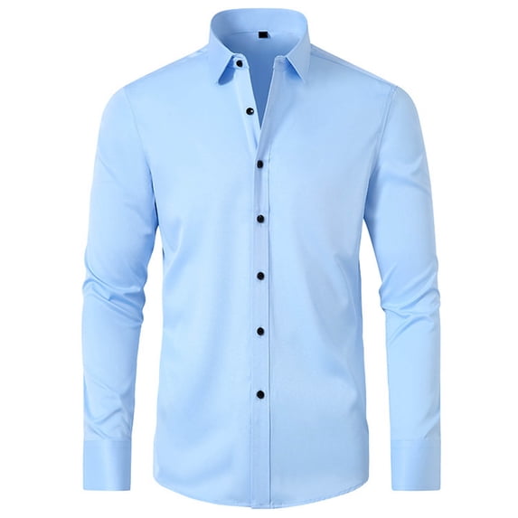 Mlzmgr Mens Dress Shirts Button down Long Sleeve Slim Fitted Business Casual Shirts Officewear Work Tops(3X-Large,Blue)