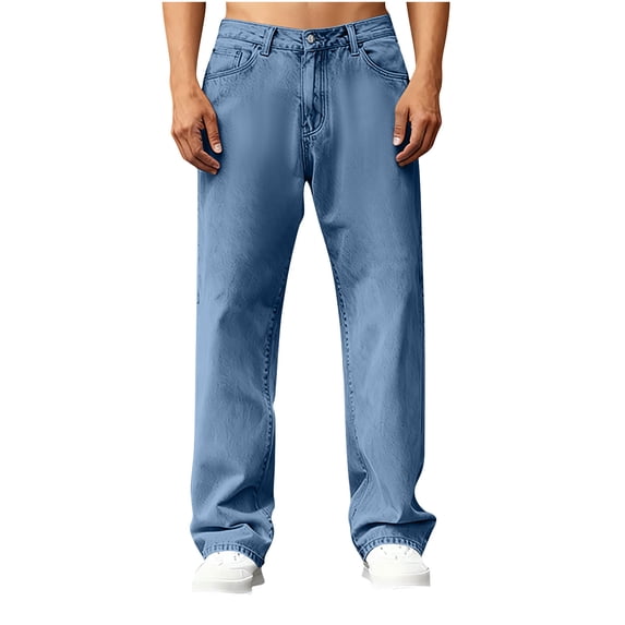 Mlzmgr Mens Jeans Expandable Waistband Stright Leg Comfy Denim Pants with Pockets