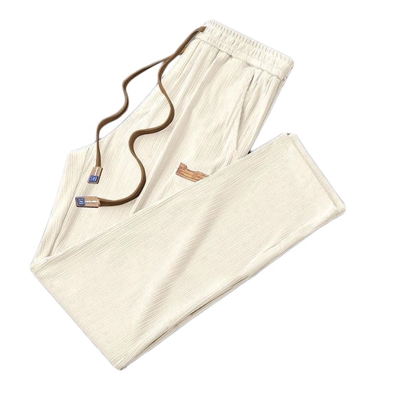 Mlzmgr Mens Pants Casual Comfy Lightweight Elastic Waist Drawstring Loose Fitting Straight Leg Athletic Pants with Pockets(Large,Beige)