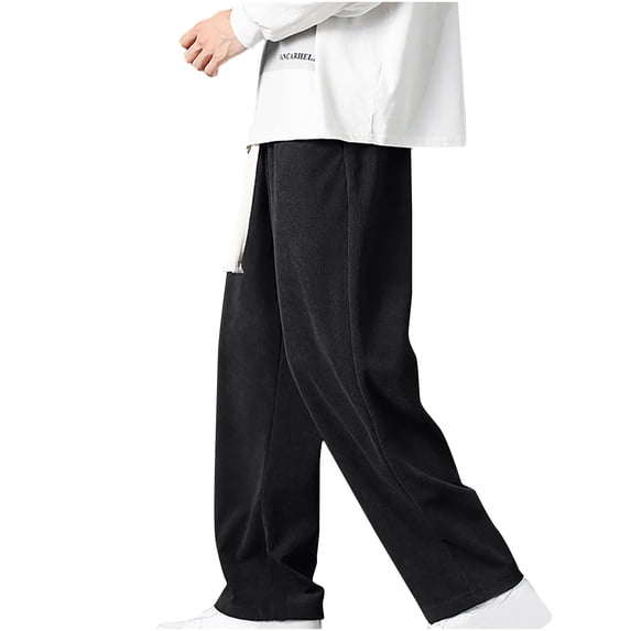 Mlzmgr Mens Pants Corduroy Wide Leg Loose Casual Drawstring Elastic Waist Solid Color Fashion Pants with Pockets(XX-Large)