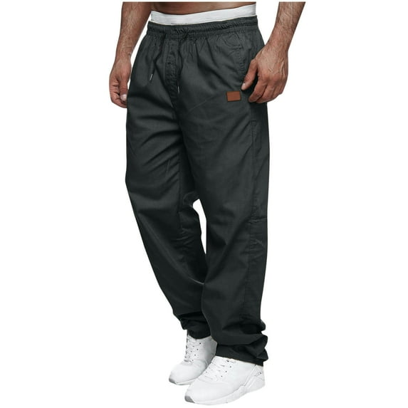 Mlzmgr Mens Pants Drawstring Elastic Waist Loose Trousers with Pockets Quick Drying Workout Casual Pants