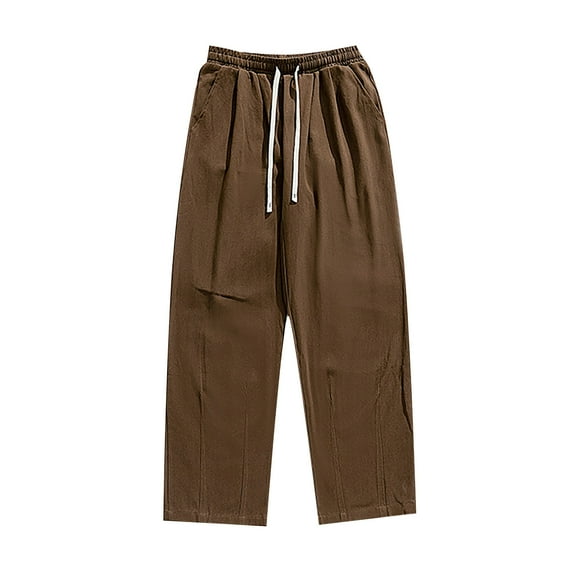 Mlzmgr Mens Pants Winter Fleece Lined Comfy Loose Pants Vintage Fashion Solid Color Outdoor Trousers