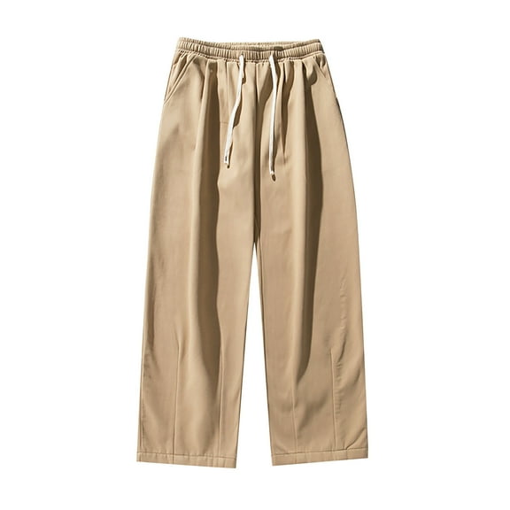 Mlzmgr Mens Pants Winter Fleece Lined Comfy Loose Pants Vintage Fashion Solid Color Outdoor Trousers