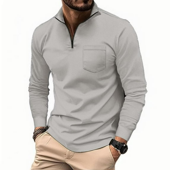Mlzmgr Mens Shirts with Pocket 1/4 Zipper Long Sleeve Fitness Tops Business Casual Shirts for Men
