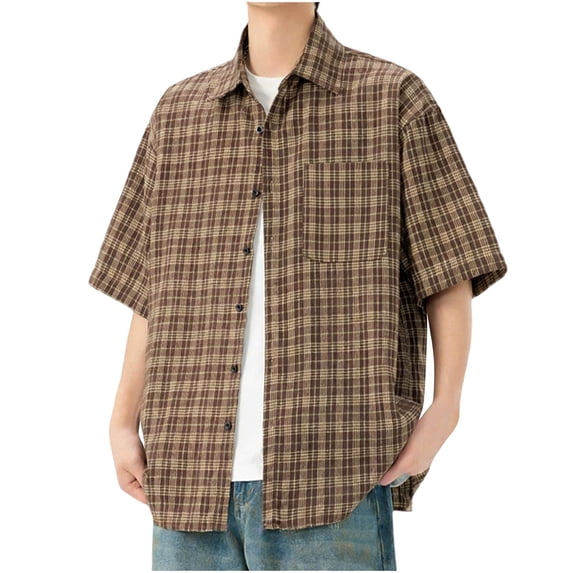 Mlzmgr Mens Summer Button down Shirts Short Sleeve Casual Plaid Flannel Shirt