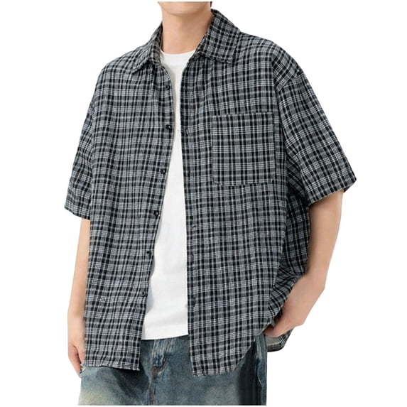 Mlzmgr Mens Summer Button down Shirts Short Sleeve Casual Plaid Flannel Shirt