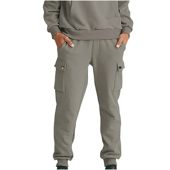 Mlzmgr Mens Sweatpants Solid Color Comfy Cargo Pants Casual Athletic Running Pants with Pockets
