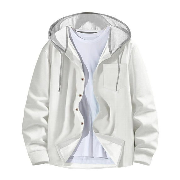Mlzmgr Mens Sweatshirts Button down Long Sleeve Hooded Neck Casual Outdoor Sport Shirts for Men with Pockets