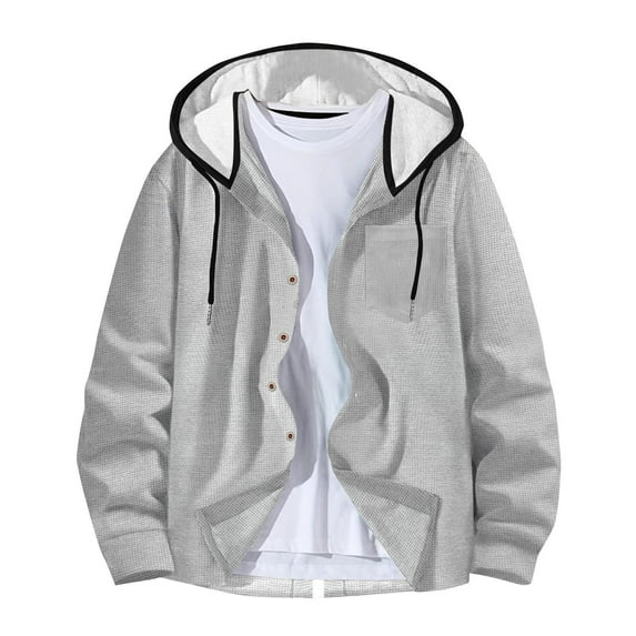 Mlzmgr Mens Sweatshirts Button down Long Sleeve Hooded Neck Casual Outdoor Sport Shirts for Men with Pockets