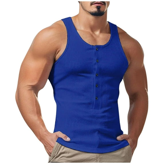 Mlzmgr Mens Tank Tops Ribbed Knit Crewneck 1/2 Button Fitness Tshirts Shirts for Men Sports Casual Tops