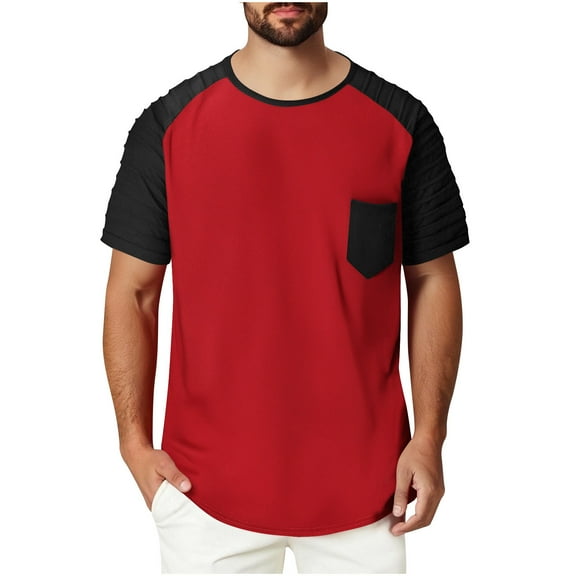 Mlzmgr Mens Tee Shirts Crew Neck Short Sleeve Casual Shirts with Pocket Color Blocked Summer Trendy Mens Top