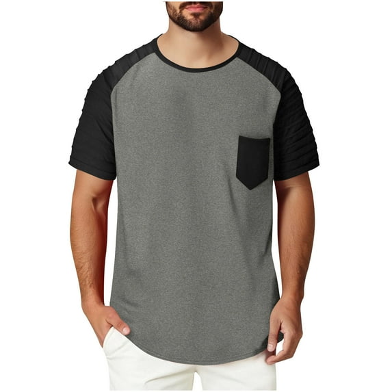 Mlzmgr Mens Tee Shirts Crew Neck Short Sleeve Casual Shirts with Pocket Color Blocked Summer Trendy Mens Top