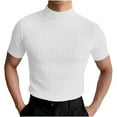 thumbnail image 1 of Mlzmgr Mens Tops Half High Neck Short Sleeve Comfy Fitting Solid Color Knit Tee Shirts Summer Fashion, 1 of 7