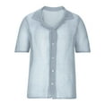 thumbnail image 1 of Mlzmgr Mens Tops Lapel V Neck Button up Comfy Tee Shirts Casual Solid Color Short Sleeve Tops Blouse, 1 of 4
