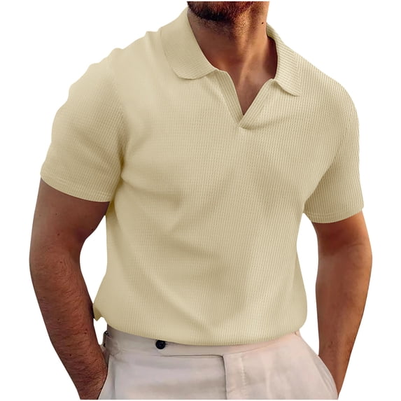 Mlzmgr Mens Tops Short Sleeve Lapel V Neck Solid Color Tee Shirts Casual Comfy Office Tops Summer