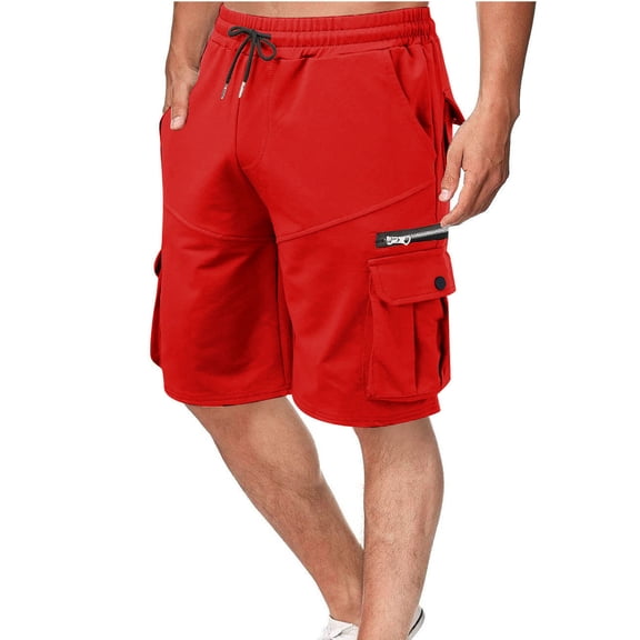 Mlzmgr Mens Work Cargo Shorts with Pockets Knee Length Sweatpants Elastic Waist Regular Fitted Casual Shorts for Men