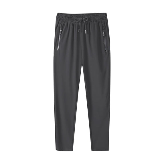 Mlzmgr Mens Workout Pants Casual Athletic Drawstring Elastic Waist Straight Leg Running Pants with Zipper Pockets(X-Large,Gray)