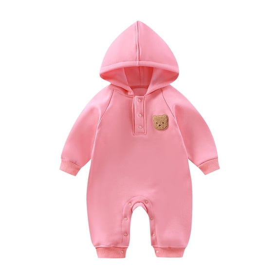 Mlzmgr Newborn Boy Clothes Long Sleeve Half Button Hooded Bodysuit Printed Casual Light Fleece Fall Trendy Toddler Romper(6-12 Months)