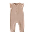thumbnail image 1 of Mlzmgr Newborn Girl Clothes Ruffle Sleeveless Button Crew Neck Toddler Romper Summer Casual Jumpsuit Infant Bodysuit(12-18 Months,Brown), 1 of 6