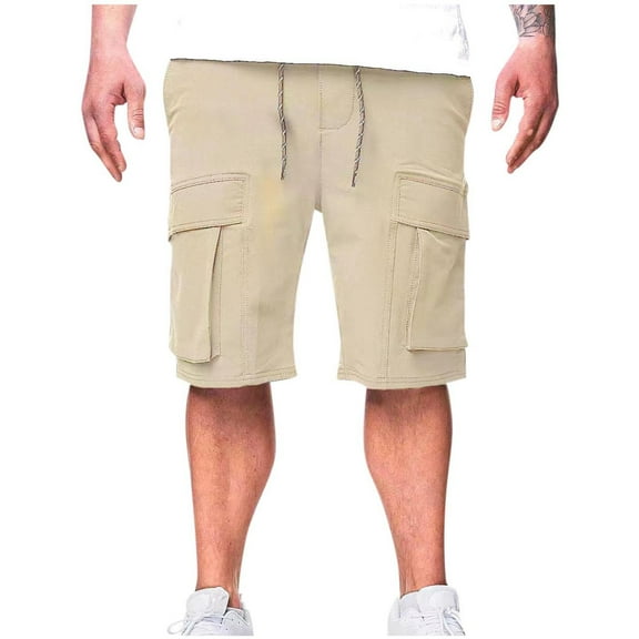 Mlzmgr Oversized Men's Cargo Shorts Drawstring Straight Leg Shorts with Pockets Outdoor Hiking Short Pants