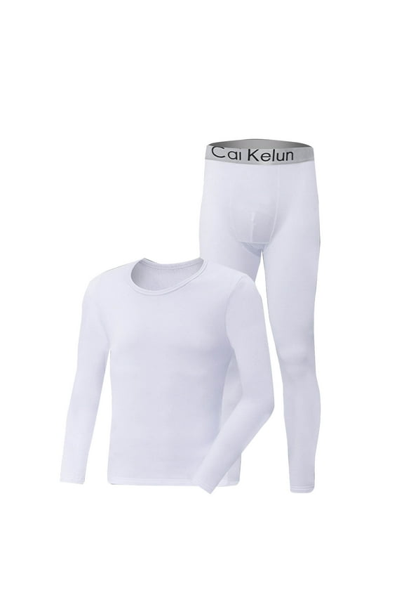 Pajama Fleece Thermal Underwear Suit Sets for Men Long Sleeve Crewneck Neck Warm Shirts Elastic Wasit Pants Sleepwear Suit Sets for Men