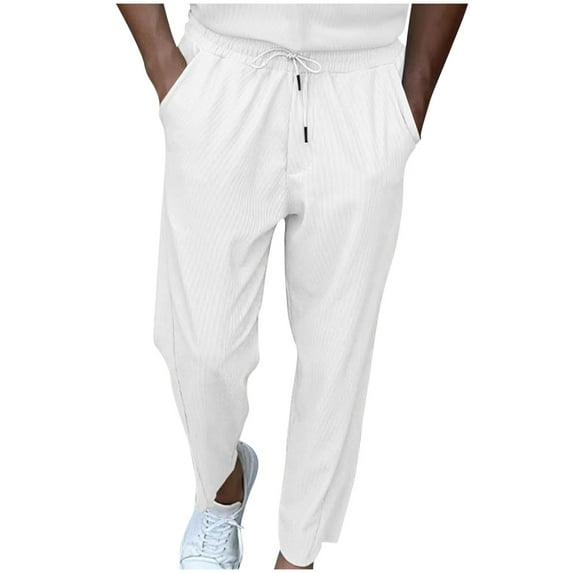 Mlzmgr Pants for Men Corduroy Straight Leg Casual Going out Pants Drawstring Trousers with Pockets