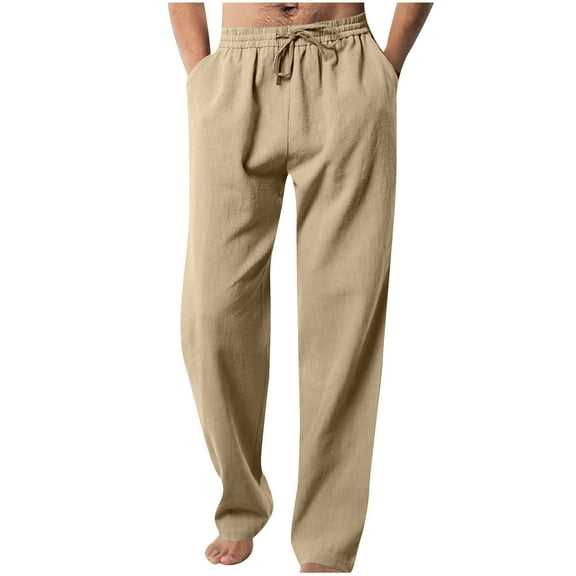 Mlzmgr Pants for Men Drawstring Elastic Waist Pants with Pockets Loose Fitted Casual Trousers M-4XL