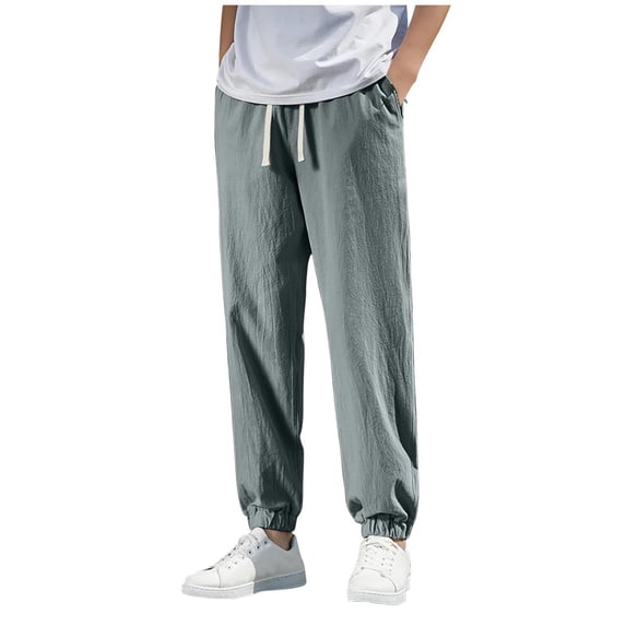 Mlzmgr Pants for Men Loose Fitted Elastic Waisted Straight Leg Drawstring Trousers with Pockets Workout Casual Pants