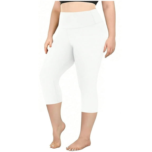 Mlzmgr Plus Size Capri Leggings for Women L-5XL Stretchy Elastic Waist Yoga Pants Gym Workout Trousers