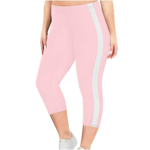 Mlzmgr Plus Size Capri Leggings for Women Stretchy High Waist Yoga Pants Comfy Workout Gym Capris Striped Pants