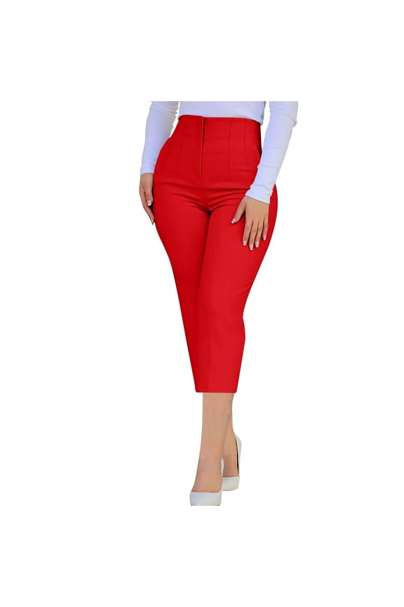 Plus Size Capri Pants for Women High Waist Slim Fitted Capris Business Casual Office Capri Pants