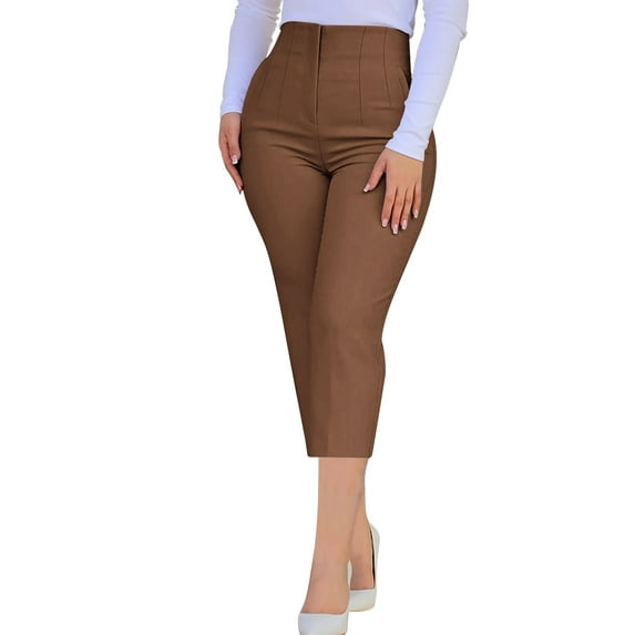Mlzmgr Plus Size Capri Pants for Women High Waist Slim Fitted Capris Business Casual Office Capri Pants