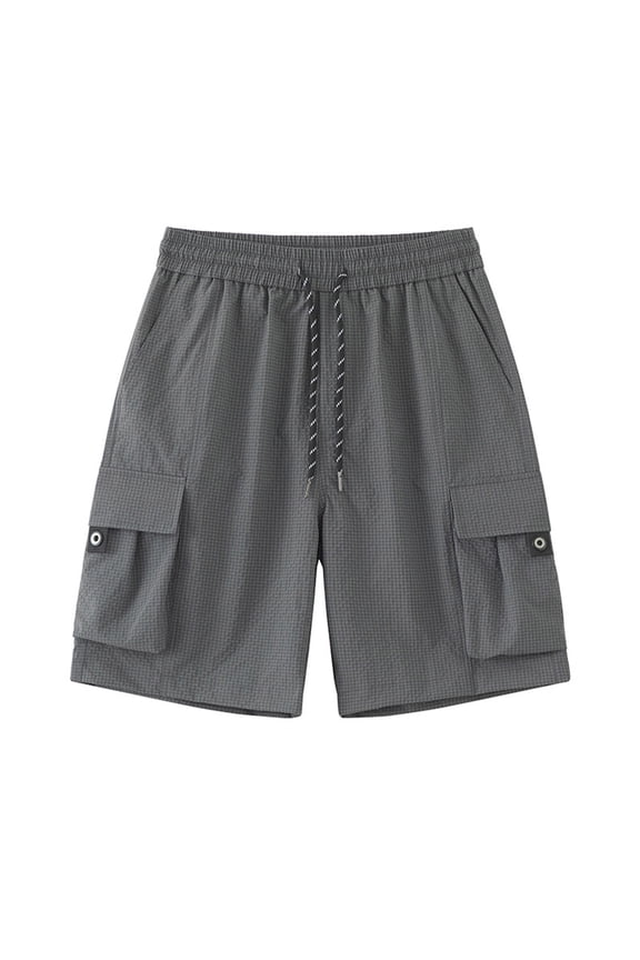 Plus Size Cargo Shorts for Men M-5XL Drawstring Elastic Waist Short Pants with Multi Pockets Hiking Outdoor