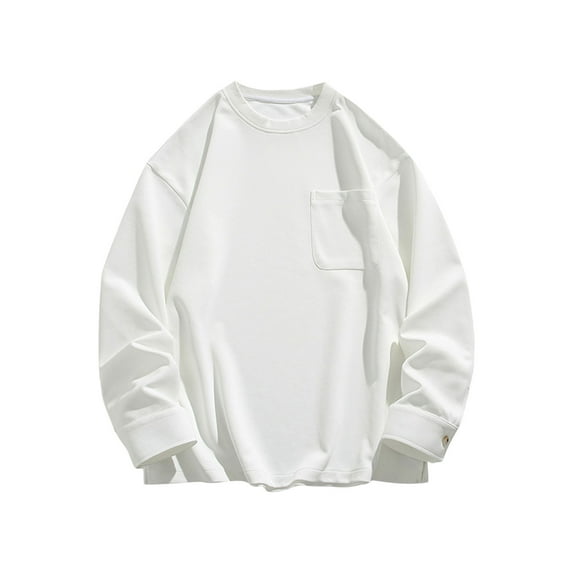 Mlzmgr Plus Size Cotton Shirts for Men Long Sleeve Crew Neck Tops with Pocket Breathable Comfy Shirts M-5XL