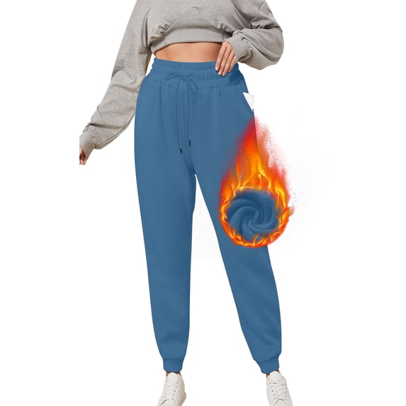 Mlzmgr Plus Size Joggers for Women XL-5XL Sweatpants Fleece Warm Drawstring Elastic Waist Pants with Pockets