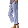 thumbnail image 1 of Mlzmgr Plus Size Linen Pants for Women Straight Leg Elastic Waist Loose Comfy Summer Trendy Cropped Pants,S-5XL, 1 of 6