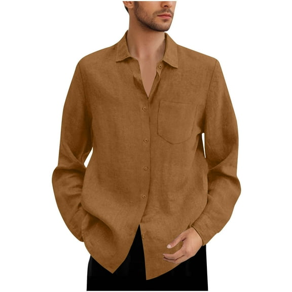 Mlzmgr Plus Size Linen Shirts for Men M-5XL Button down Long Sleeve Shirts with Pockets Lightweight Beach Casual Shirts