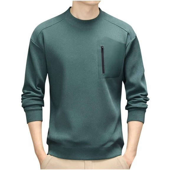 Mlzmgr Plus Size Men's Shirs with Zipper M-4XL Pocket Crewneck Long Sleeve Tops Casaul Everyday Wear Shirts Solid Color