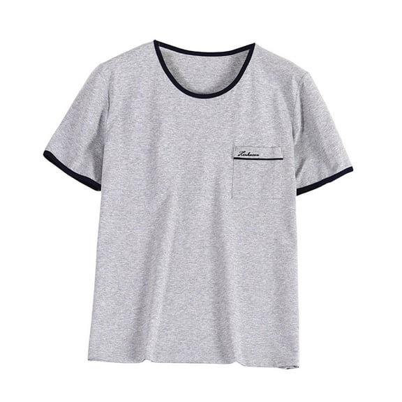 Mlzmgr Plus Size Mens Cotton T Shirts Sleep Wear Short Sleeve Crewneck Tops with Pockets Soft Lounge Tshirts L-4XL