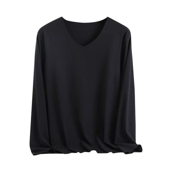Mlzmgr Plus Size Pajama Tops for Women Long Sleeve V Neck Loose Casual Fall Comfy Loungewear Sleep Tops(3X-Large,Black)