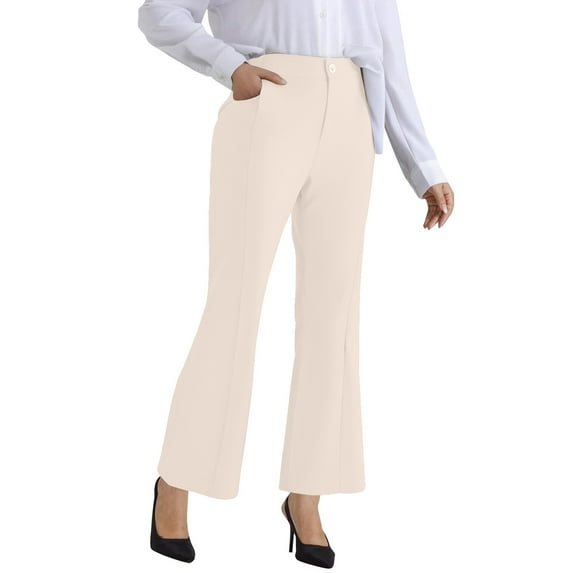 Mlzmgr Plus Size Pants for Women Flare Leg High Waist Business Casual Work Stretch Trousers with Pockets