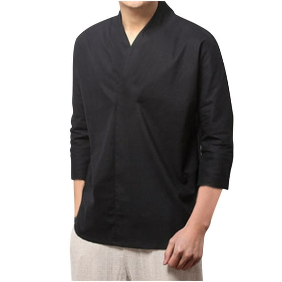 Mlzmgr Plus Size Tops for Men V Neck 3/4 Sleeve Loose Casual Lightweight Solid Color Shirts Tops