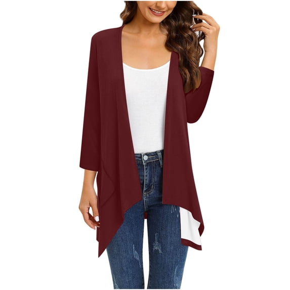 Mlzmgr Plus Size Womens Cardigans S-5XL Open Front 3/4 Sleeve Loose Outdoor Loungewear Coats for Women